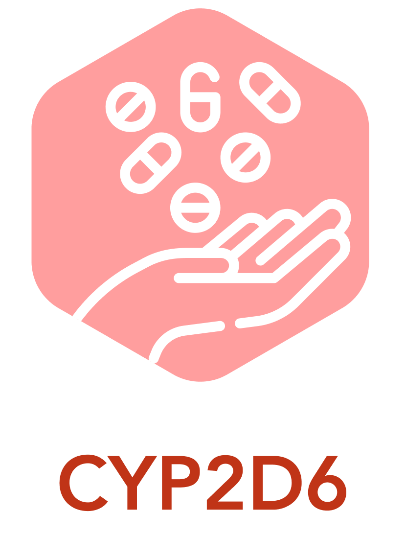 A Graphic to represent CYP2D6, icon with a hand holding pills